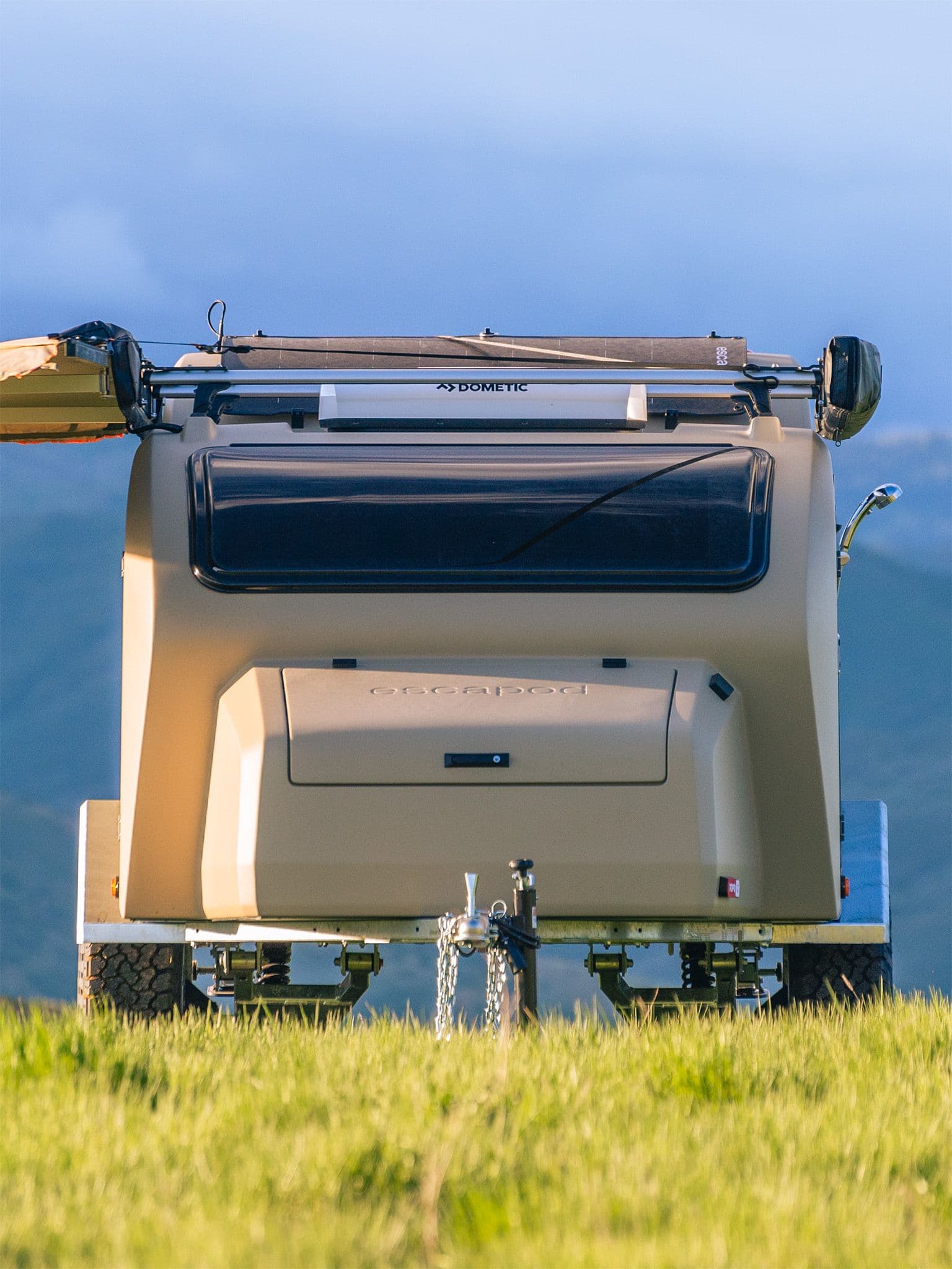 A telephoto photo of the TOPO2, shot straight on in the morning light, featuring the streamlined body of the TOPO2.
